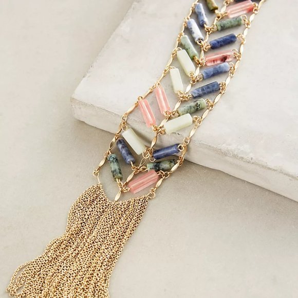 Anthropologie Jewelry - Anthropologie Chevron Fringe Lariat Necklace NWOT